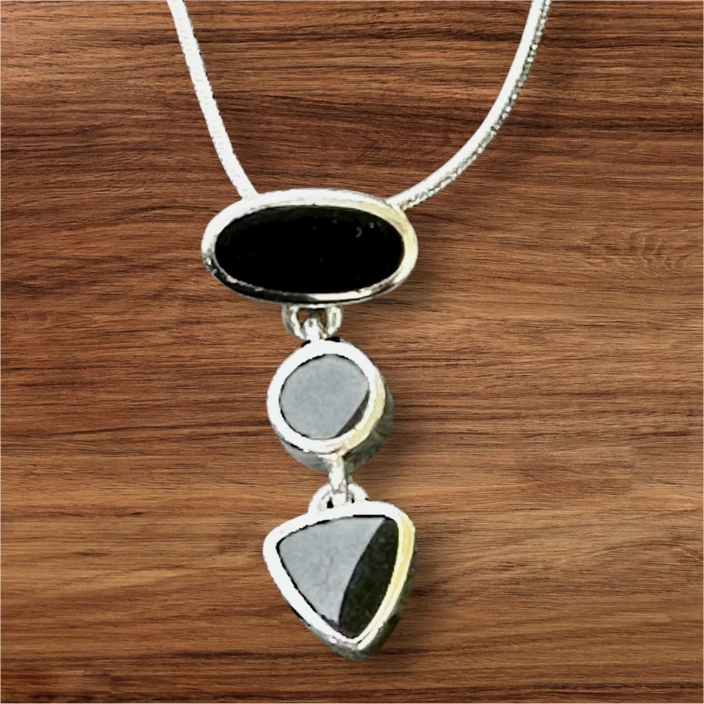 Black Onyx Teardrop Necklace, Sterling Silver Pendant,/ necklace